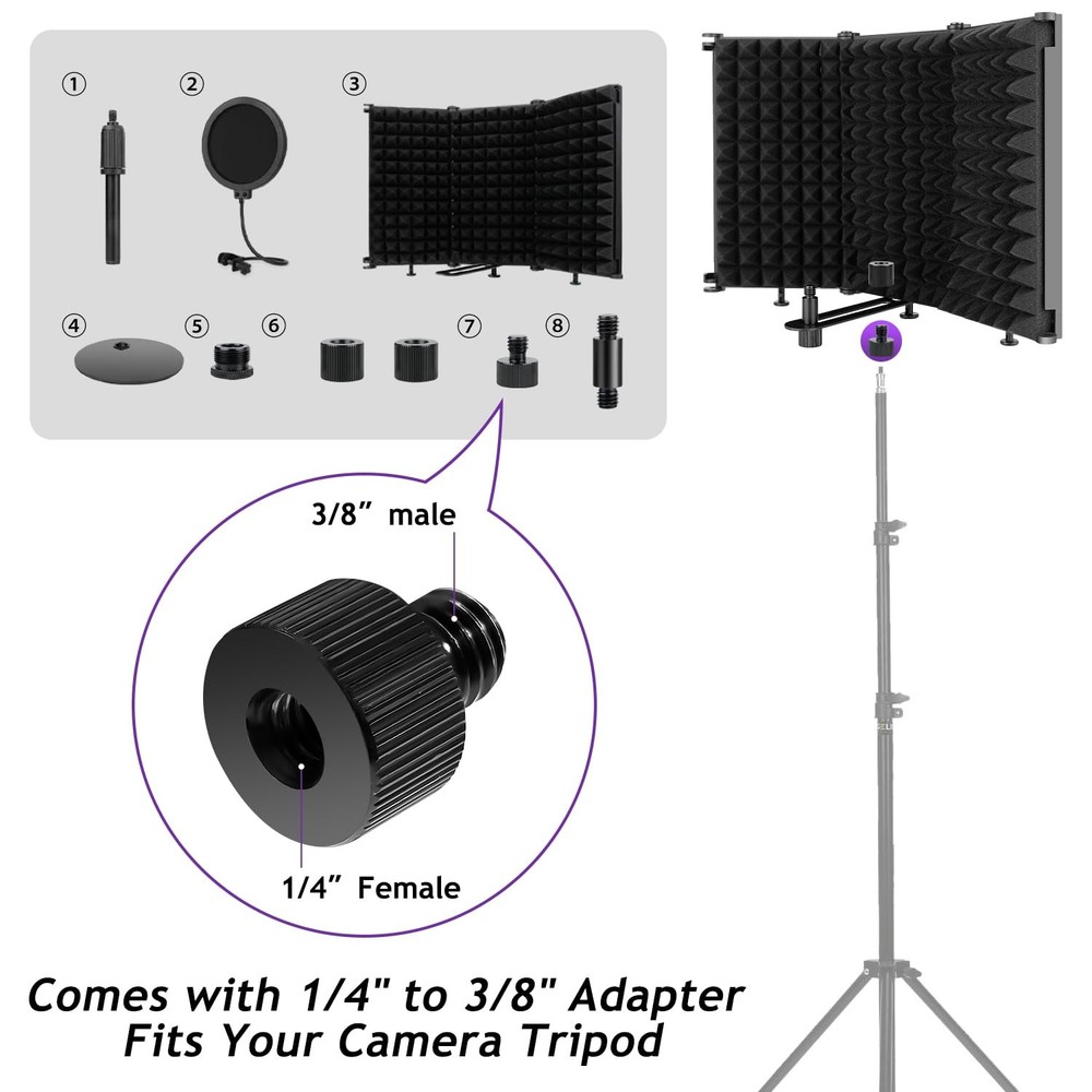 Rigych Microphone Isolation Shield, 3 Panels Sound Proof Mic Shield with Mic ...