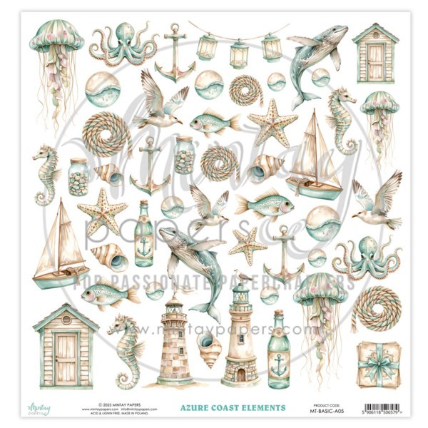 Mintay Basic - Elements - AZURE COAST 12 x 12 Paper for Cutting out Nautical