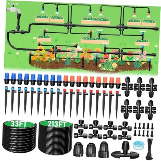246FT Drip Irrigation System, Automatic Drip Irrigation Kit with 1/2" Main
