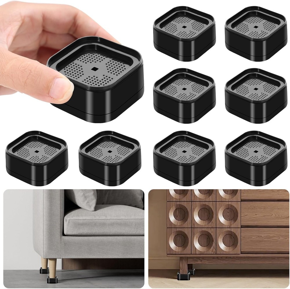 8 Pack Adjustable Furniture Risers 1-2" Heavy Duty Stackable Black