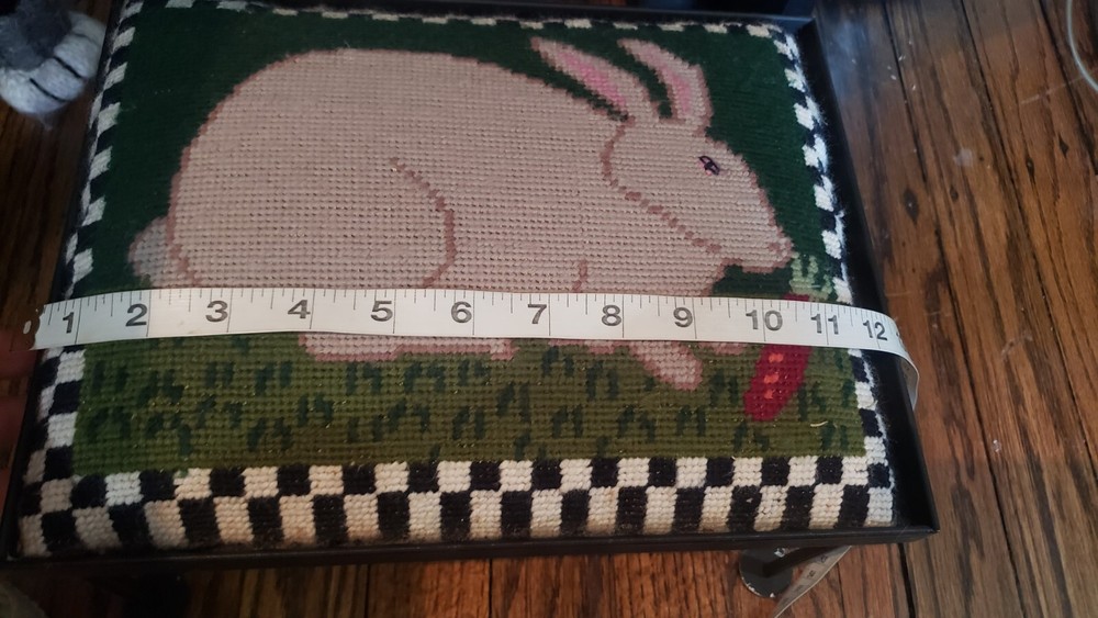 Antique Needlepoint Rectangular Foot Stool w/ Metal Feet