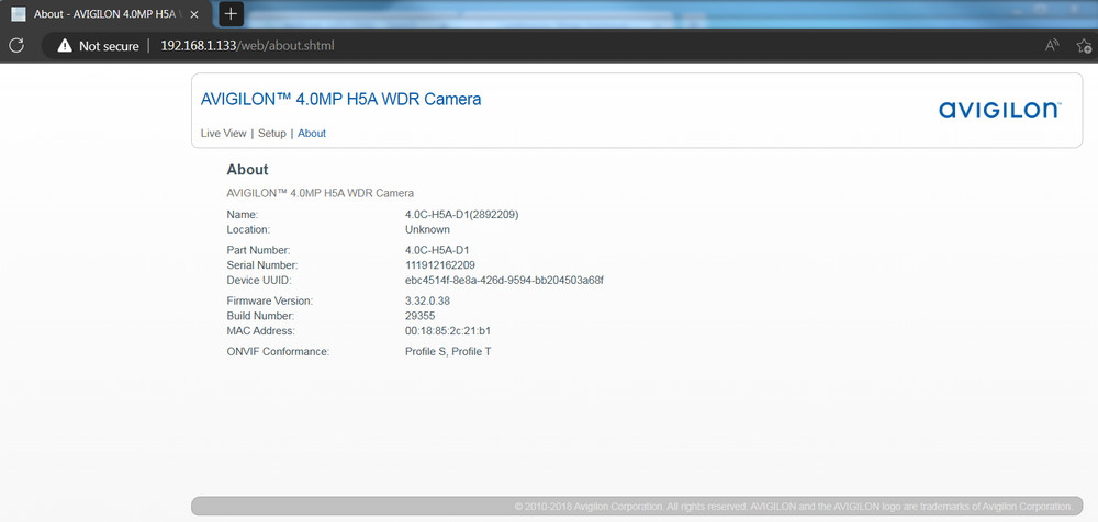 Avigilon 4.0C-H5A-D1 4MP Surface Mount Indoor Dome Camera [CTH]
