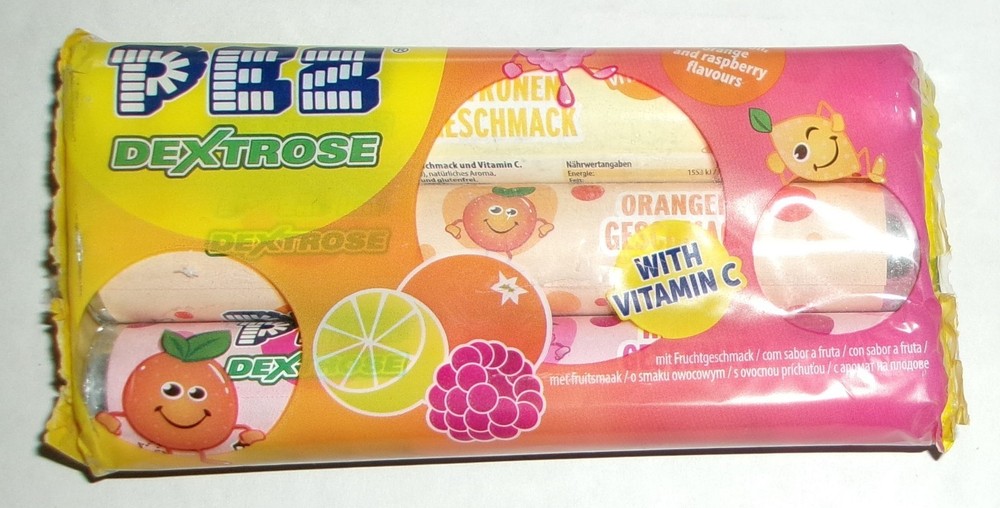 PEZ DEXTROSE CANDY ROLLS  ~ 3 Pack ~ European Edition ~ Orange/Lemon/Raspberry
