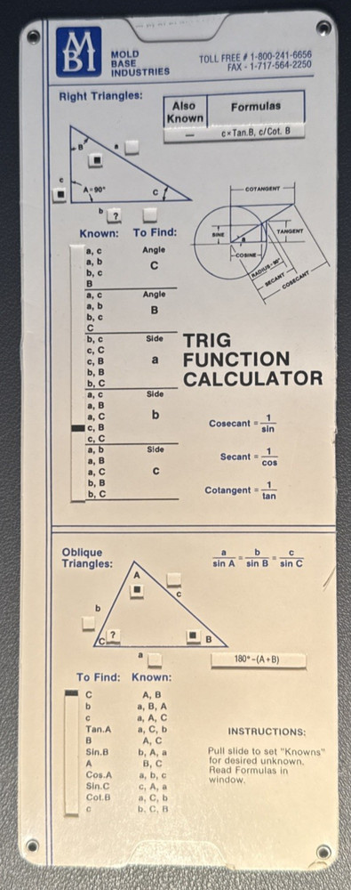 Mold Shrinkage & Trig function & Draft angle Slide Rule Calculator