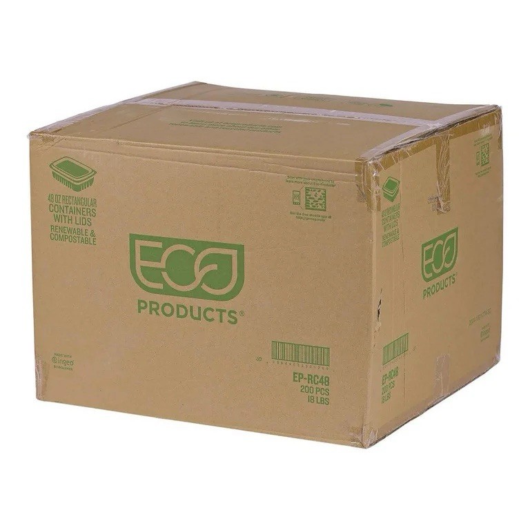 Eco-Products Renewable/Compostable Rectangular Deli Container 48oz Clear 200/CTN