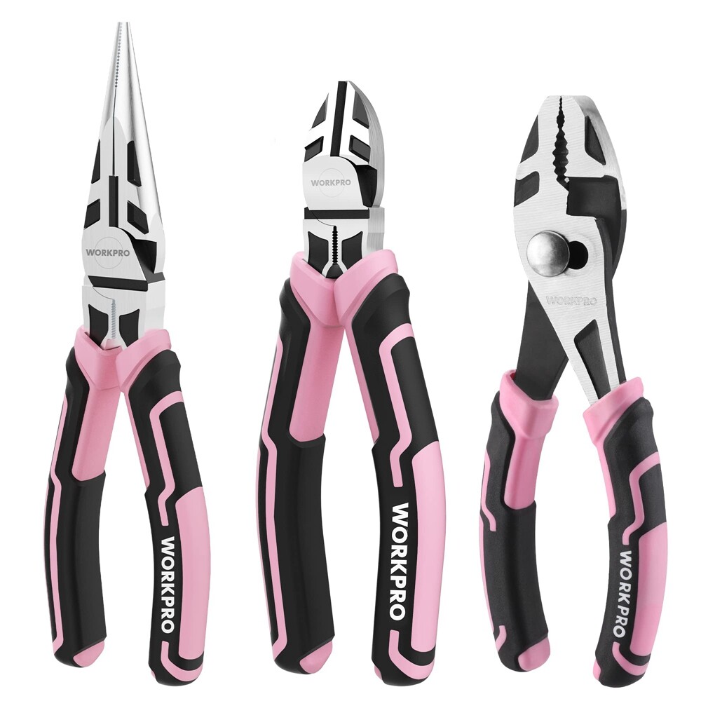 WORKPRO 3PCS Plier Set Needle Nose Plier Slip Joint Plier Diagonal Cutting Plier