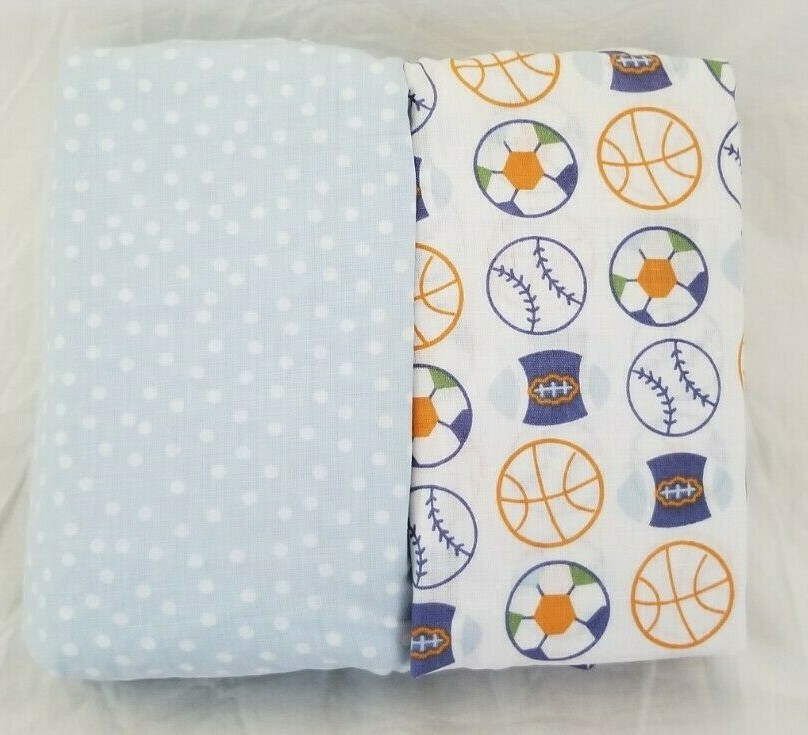 2 Summersault Blue Sports Fitted Crib Sheets NIP