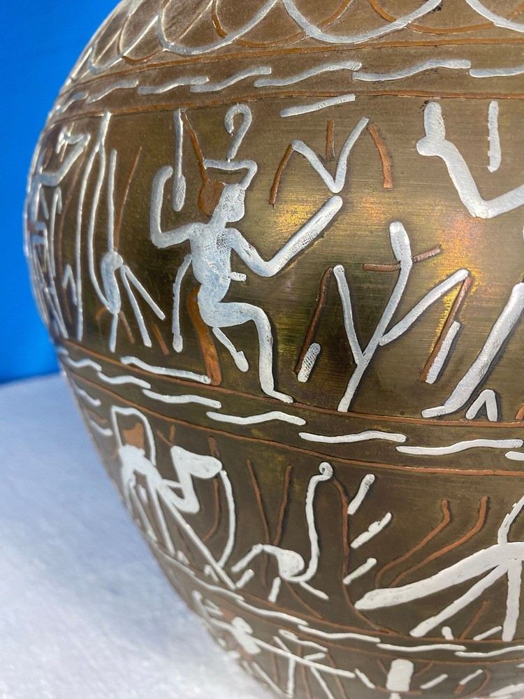 Egyptian Bronze W/ Silver Overlay Vessel