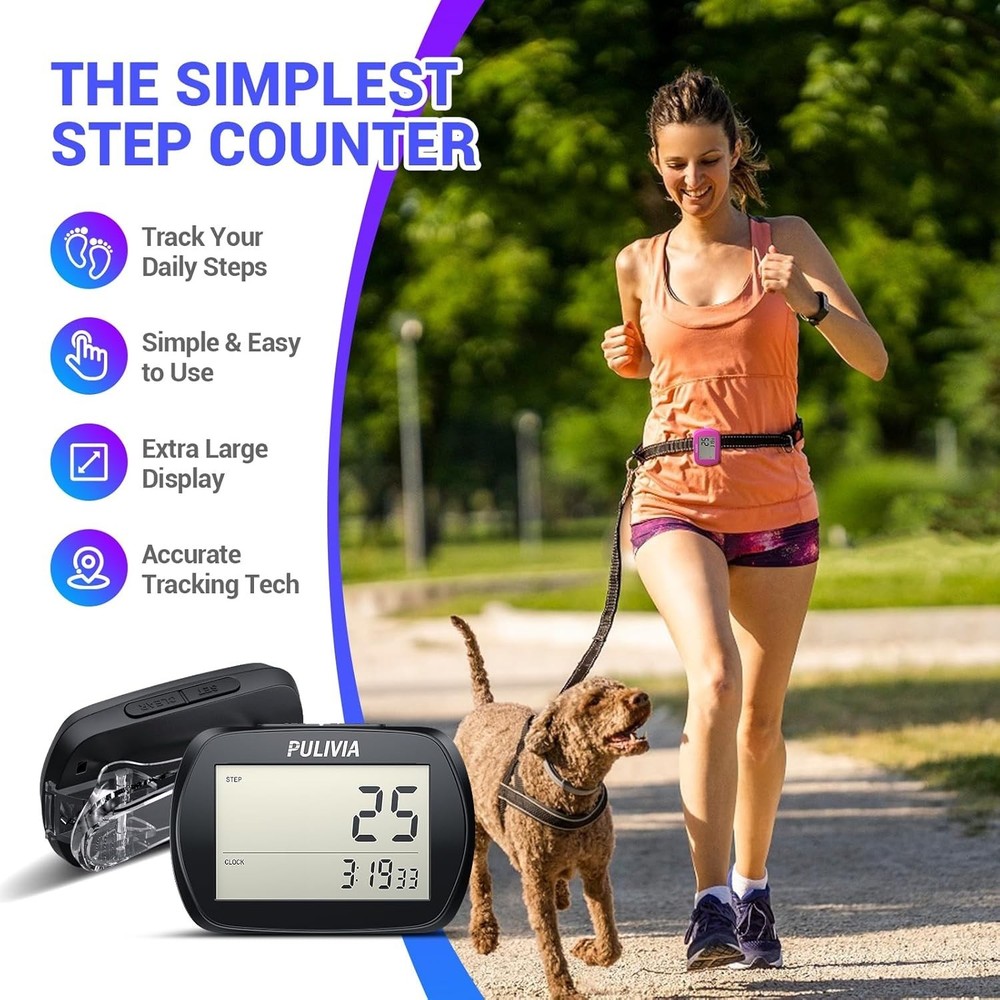 3D Step Counter with Clock, Accurate Walking Pedometer