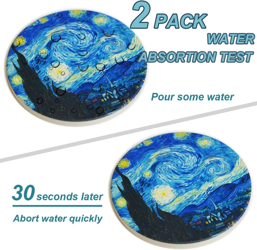 Coasters for Drinks Van Gogh Art Ceramic - Use 2 2pcs
