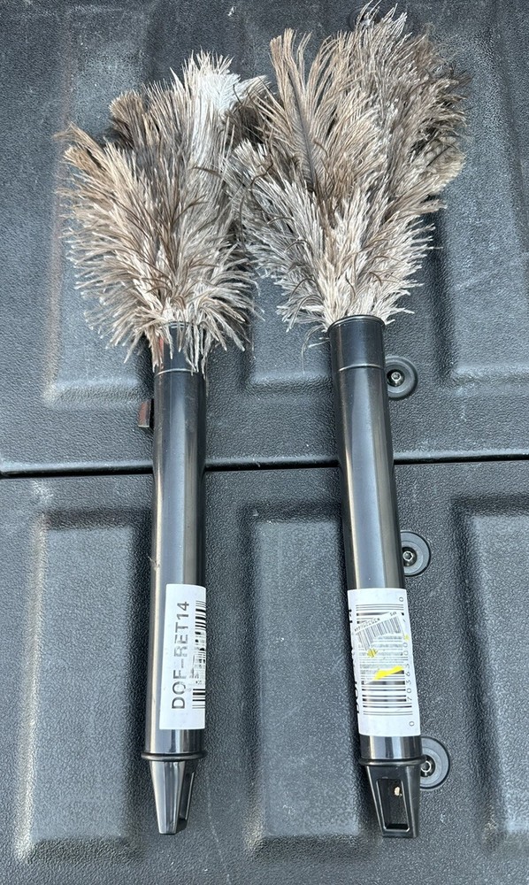 Pop Top Ostrich Feather Expandable Duster 9-14" Handle Black Hanging Hook 2 Pk
