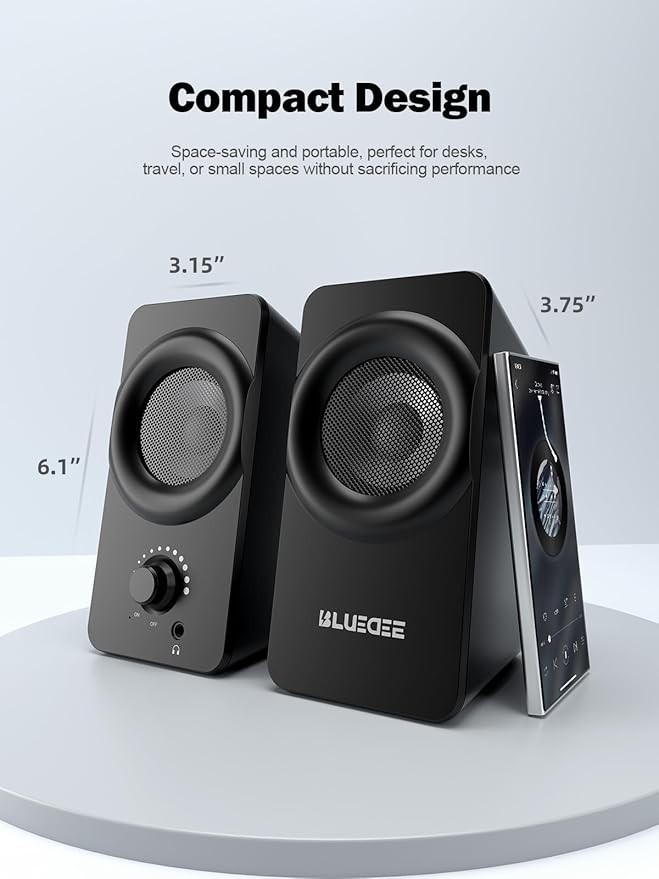 Bluedee Computer Speakers for Desktop PC, Plug & Play USB Speaker with 2 Speaker