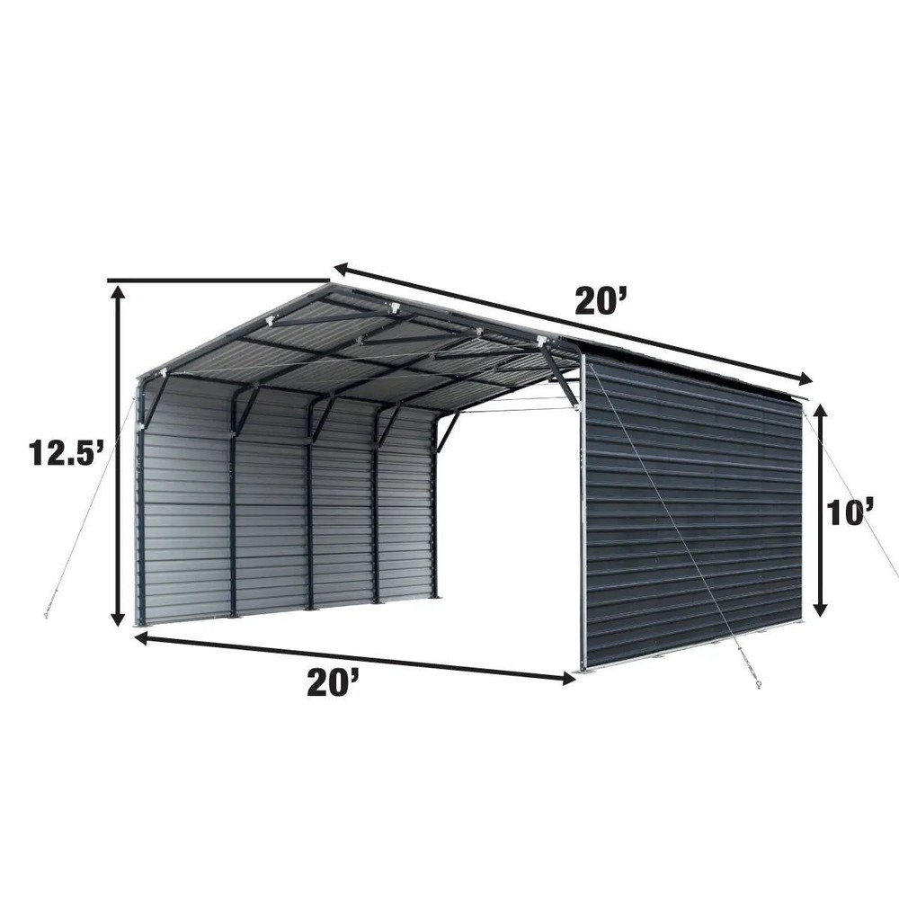 20x20ft Durable Galvanized Carport, 10ft Fully Covered Sides, 27GA Panel System