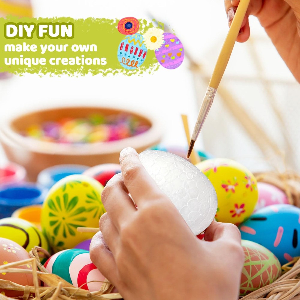 80 PCS Easter Foam Eggs,2.75 Inch White Smooth Craft Eggs,Blank Polystyrene E...