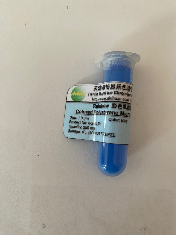 Blue Colored Monodisperse Polystyrene Microspheres Size 1, 2, 5, 10, 15 um