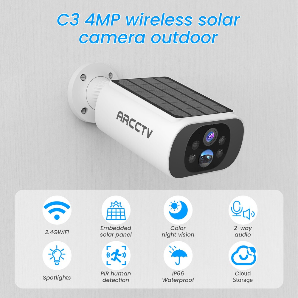 ARCCTV 4 PACK Wireless Security Camera Outdoor Solar Battery Powered Home IP65