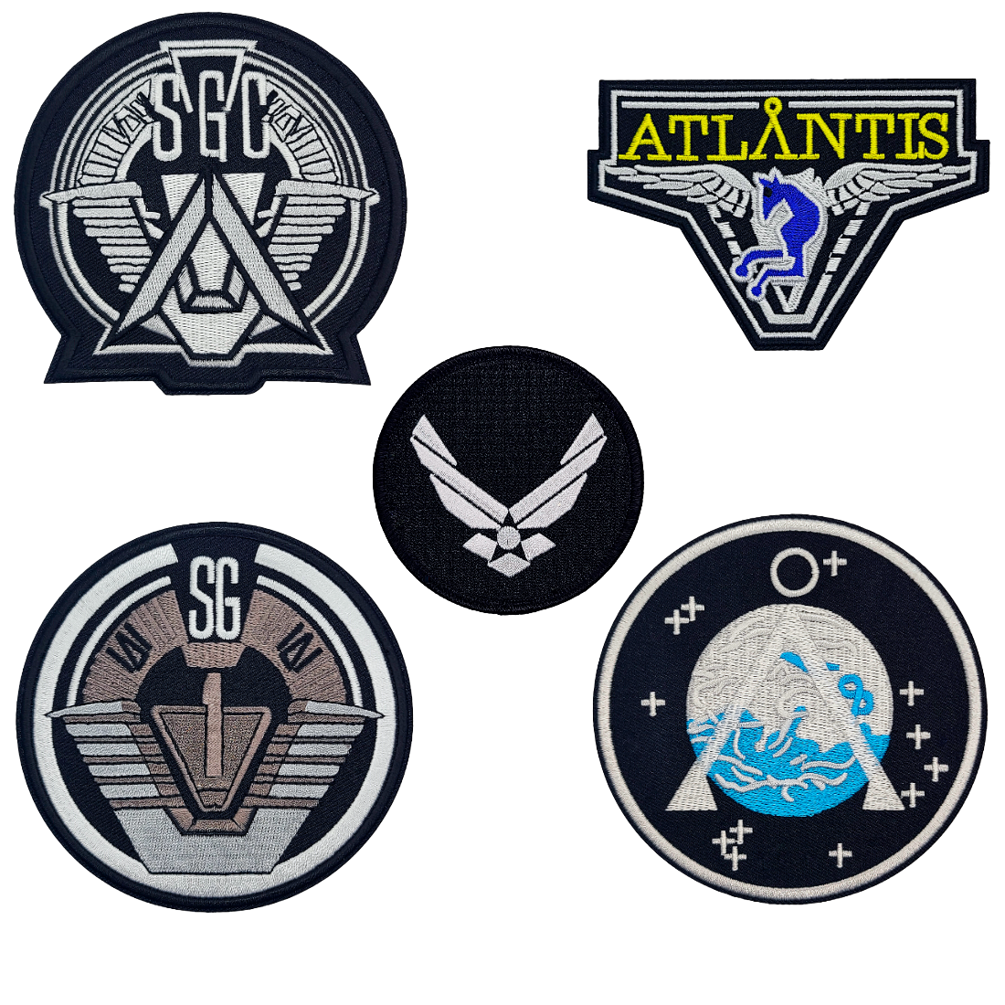 STARGATE SG-1 EMBROIDERED PATCH - 5pc Bundle Hook Backing
