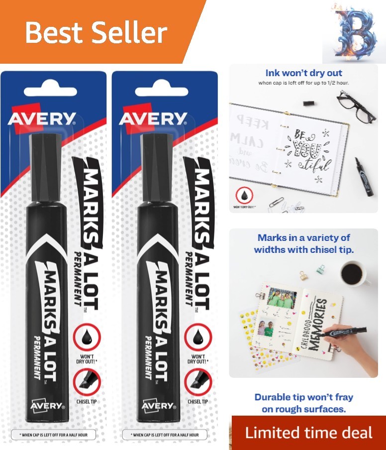 Versatile Water-Resistant Black Permanent Markers - 2 Count, ACMI Certified