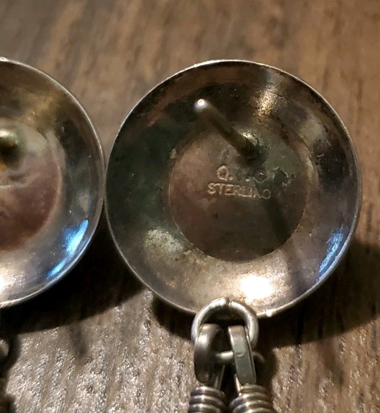 Vintage Native American Sterling Silver and Onyx Stud Earrings