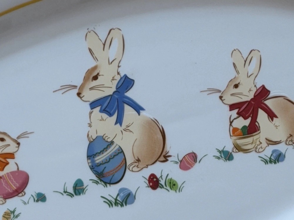 Easter Bunny Platter Williams Sonoma Ceramic Oval 12 Inch Multicolor