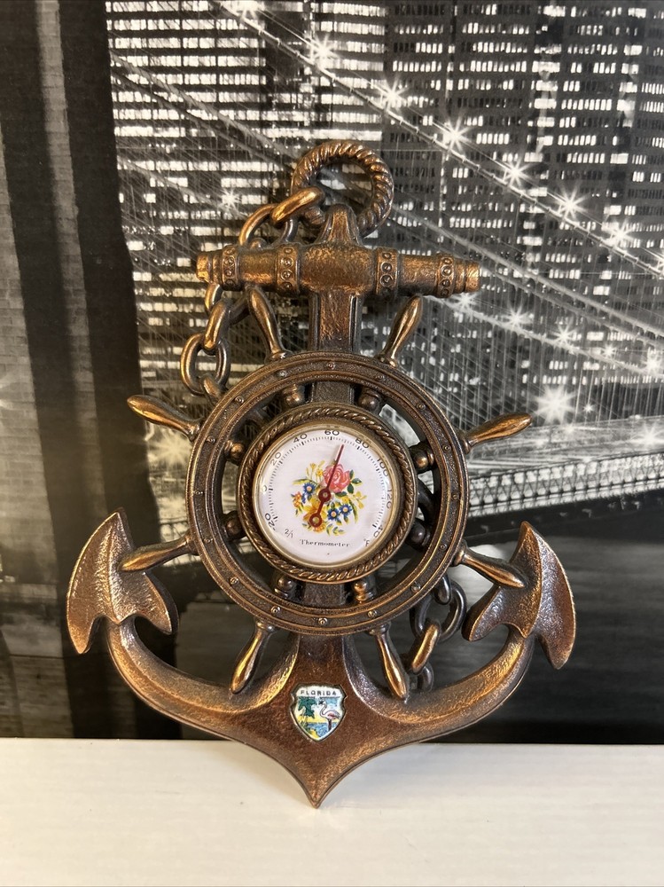 Vintage wall Mounted Anchor thermometer Nautical Beach Boho Ship Florida