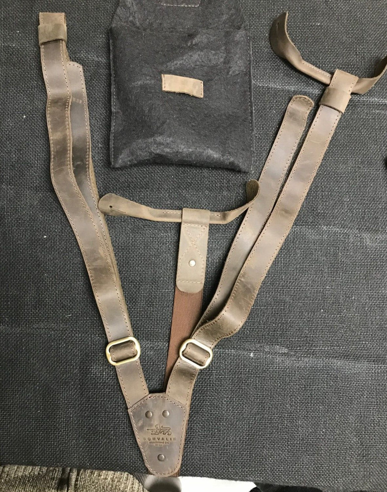 Pohvalin Leather Suspenders Button Type Brown NEW