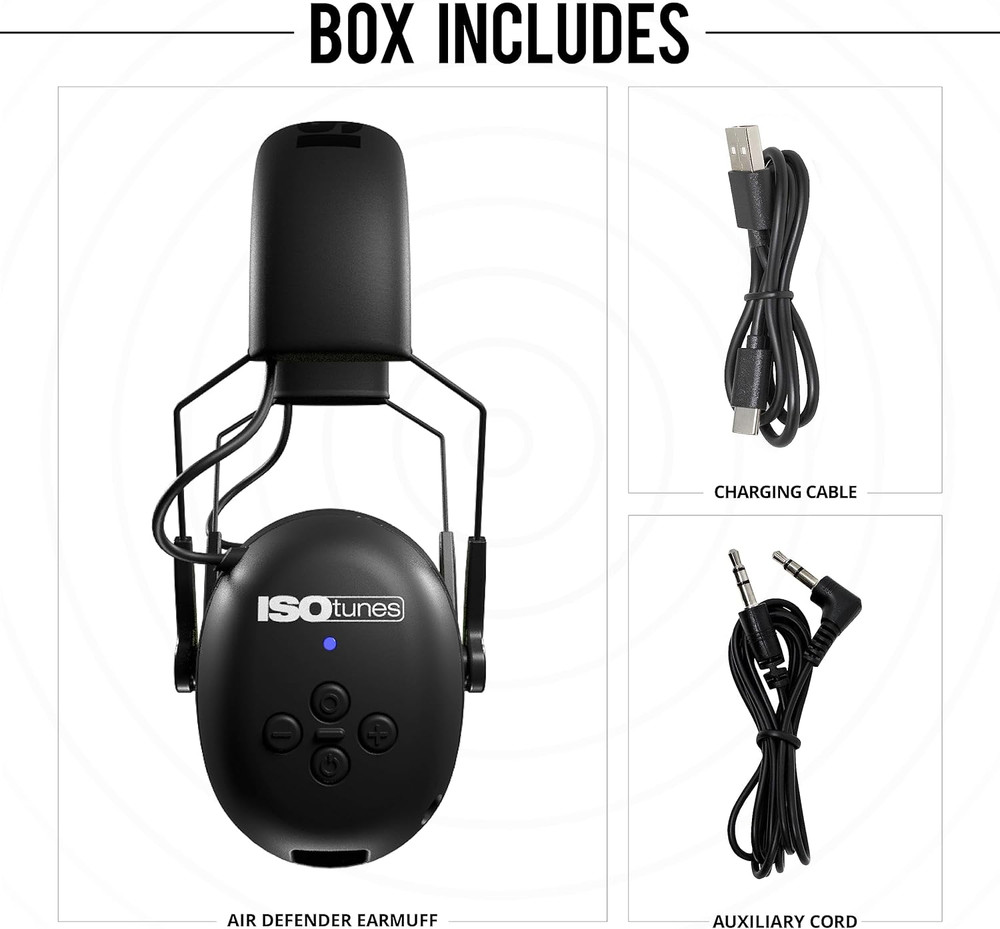 AIR DEFENDER Bluetooth Earmuffs - 40 Hour Wireless Hearing Protection