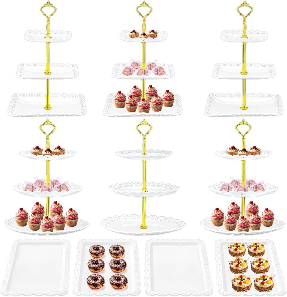 10 Pcs Dessert Table Display Stands Set W/ 6 Pcs 3-Tier Cupcake Stand & 4 Pcs