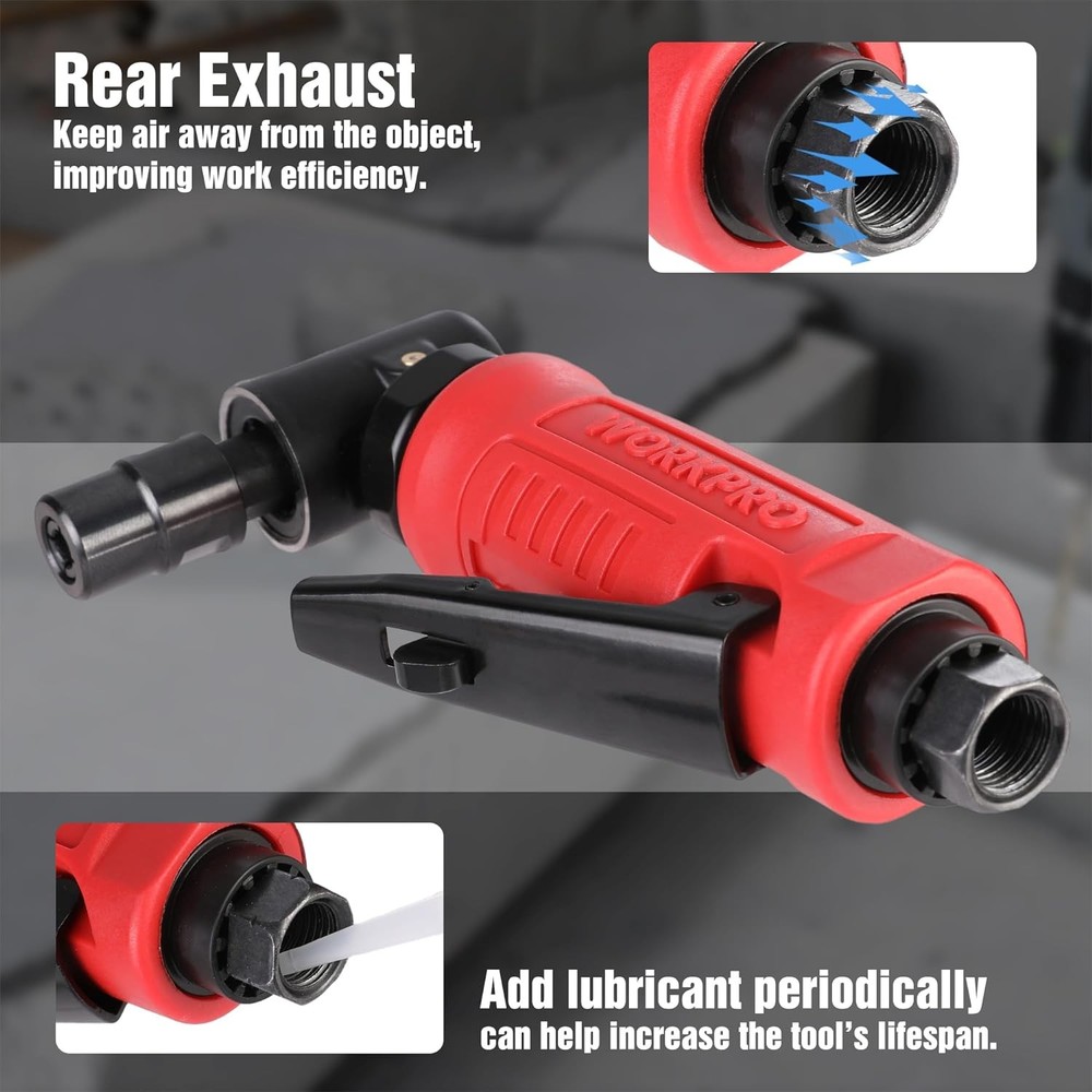 WORKPRO Air Angle Die Grinder, 1/4-Inch Pneumatic Black, Red, Silver, White