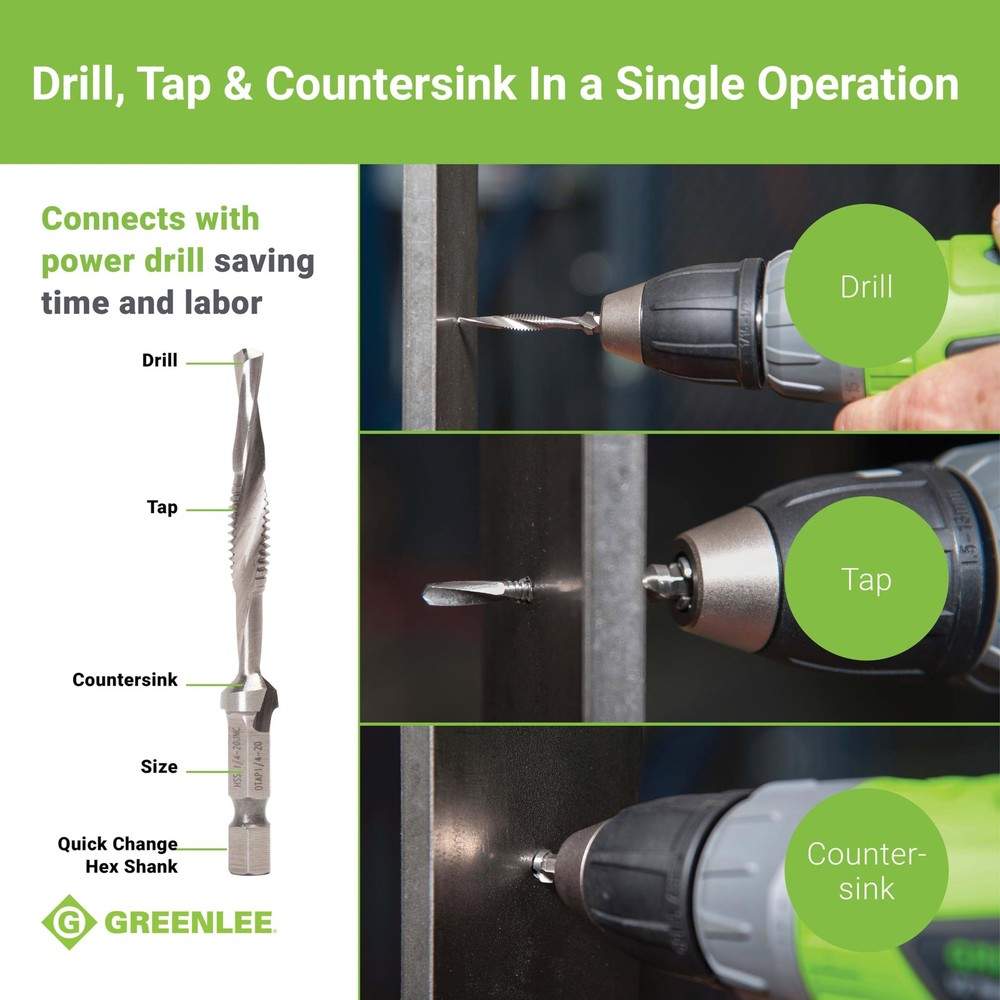 Greenlee DTAP1/4-20 Combination Drill/Tap Countersink Drill Bit for 1/4"-20