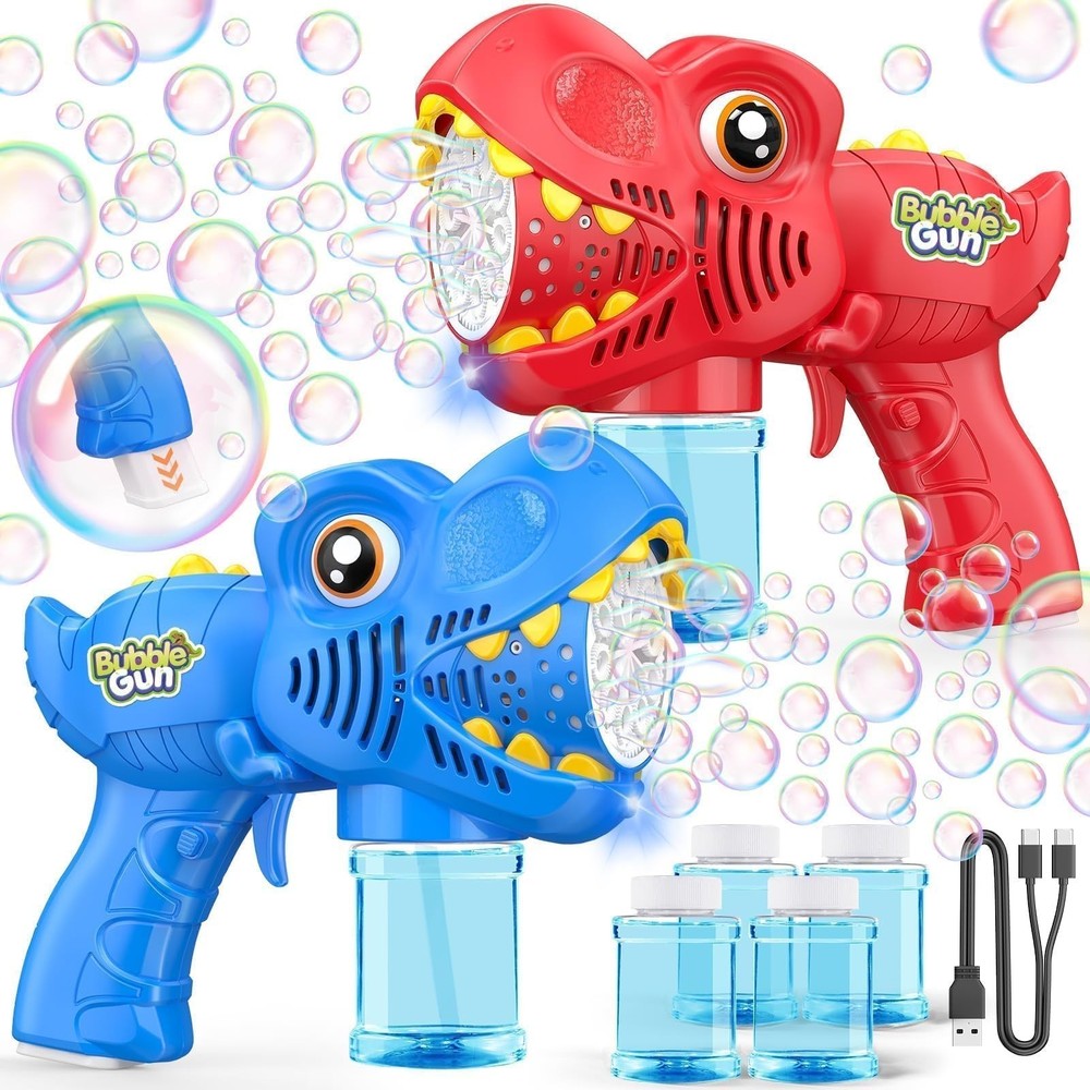 Rechargeable Bubble Machine Gun 2 Pack - Kids Outdoor Toy with 4 Bubble Solution
