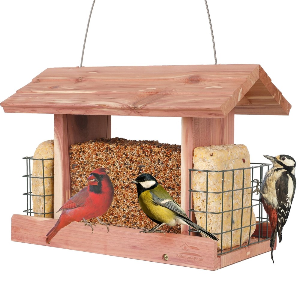 Solution4Patio US Cedar Hopper Bird Feeder for Outdoors Hanging, Multicolor