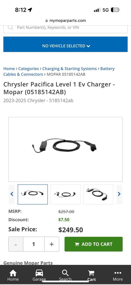 Chrysler Pacifica Level 1 Ev Charger - Mopar (05185142AB)(I HAVE MULTIPLE)