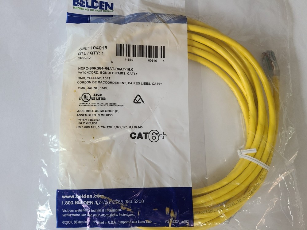 Belden Cat6 Ethernet Patch Cable - 15ft - Yellow