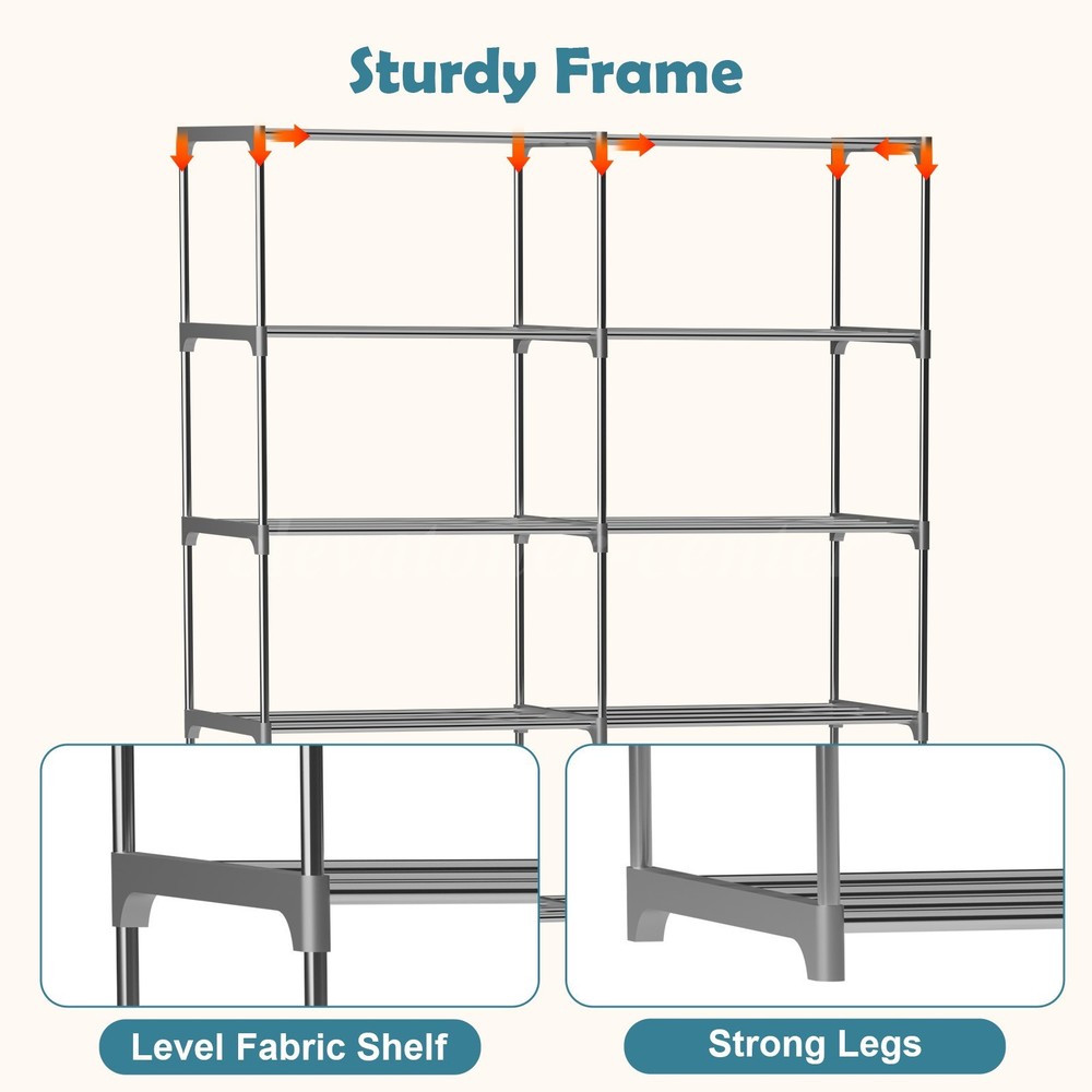 Non-Woven Fabric Multi-Functional Storage Cabinet, Double Row 8-Drawer, Grey