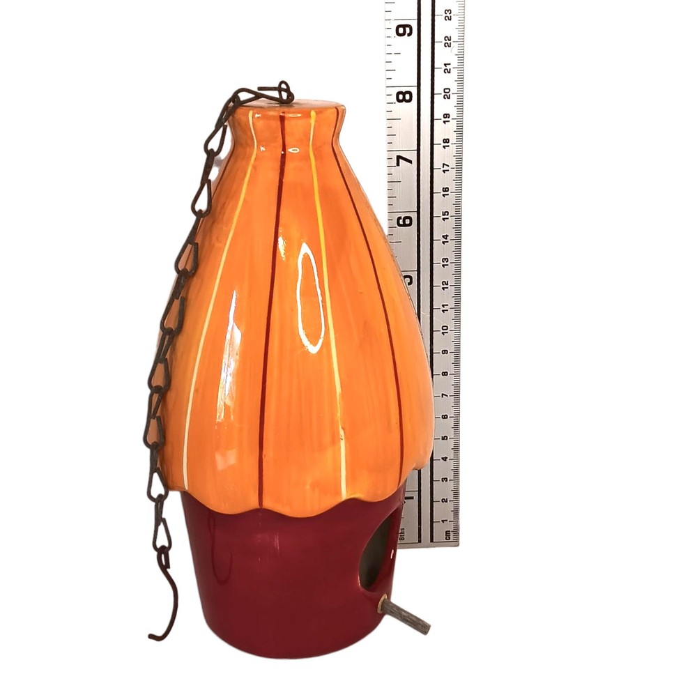 Orange And Red Ceramic Birdhouse 8" x 4"