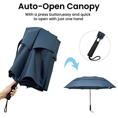 62 Inch Portable Golf Umbrella Oversize Automatic Open Stick Dark Blue