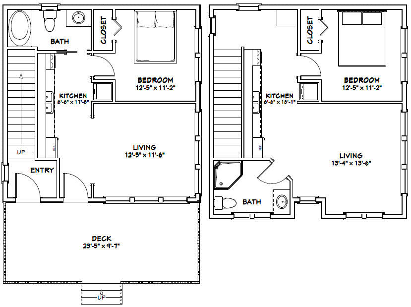24x24 Duplex -- 2 Bedroom -- 2 Bath 1,086 sq ft -- PDF Floor Plan -- Model 5I