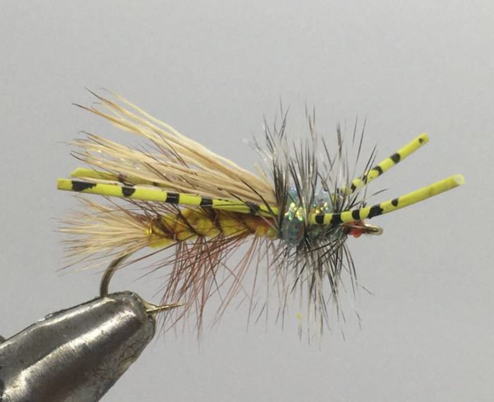 One Dozen (12) - Rubber Legged Crystal Stimulator - Yellow - Dry Fly