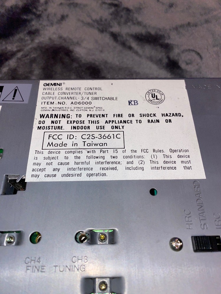 Gemini Cable Converter Tuner AD6000 Channel - 3/4 Switchable Powers Up