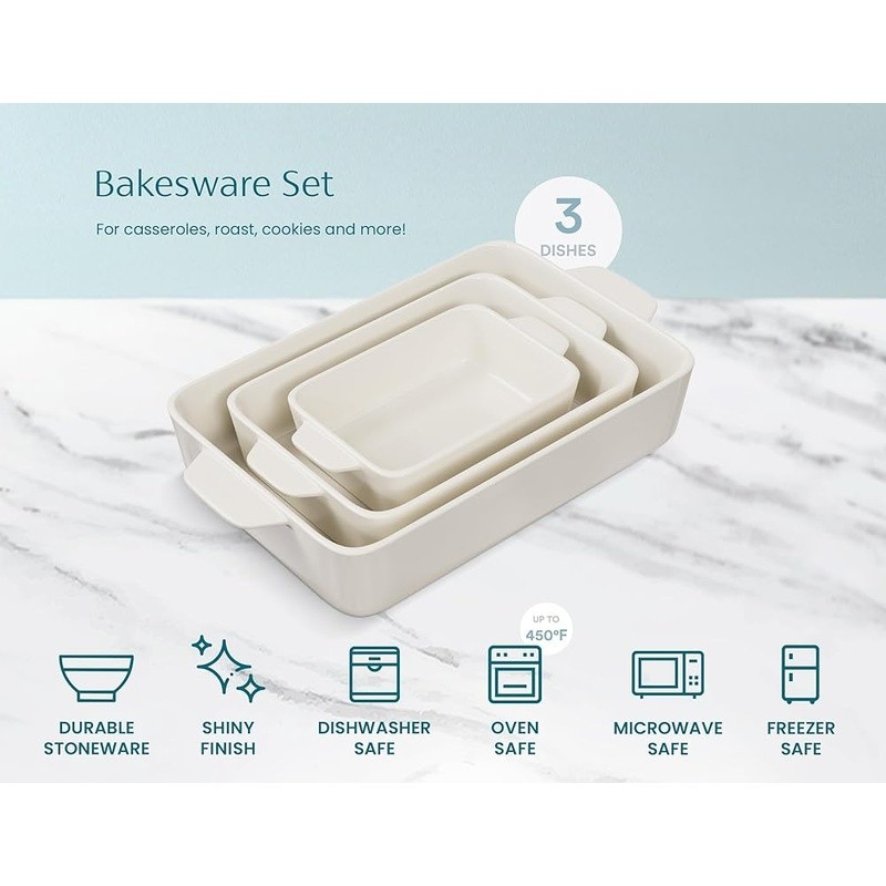 Nonstick Ceramic Bakeware Set Oven Safe Stackable W/ Handles Dishwasher Safe New