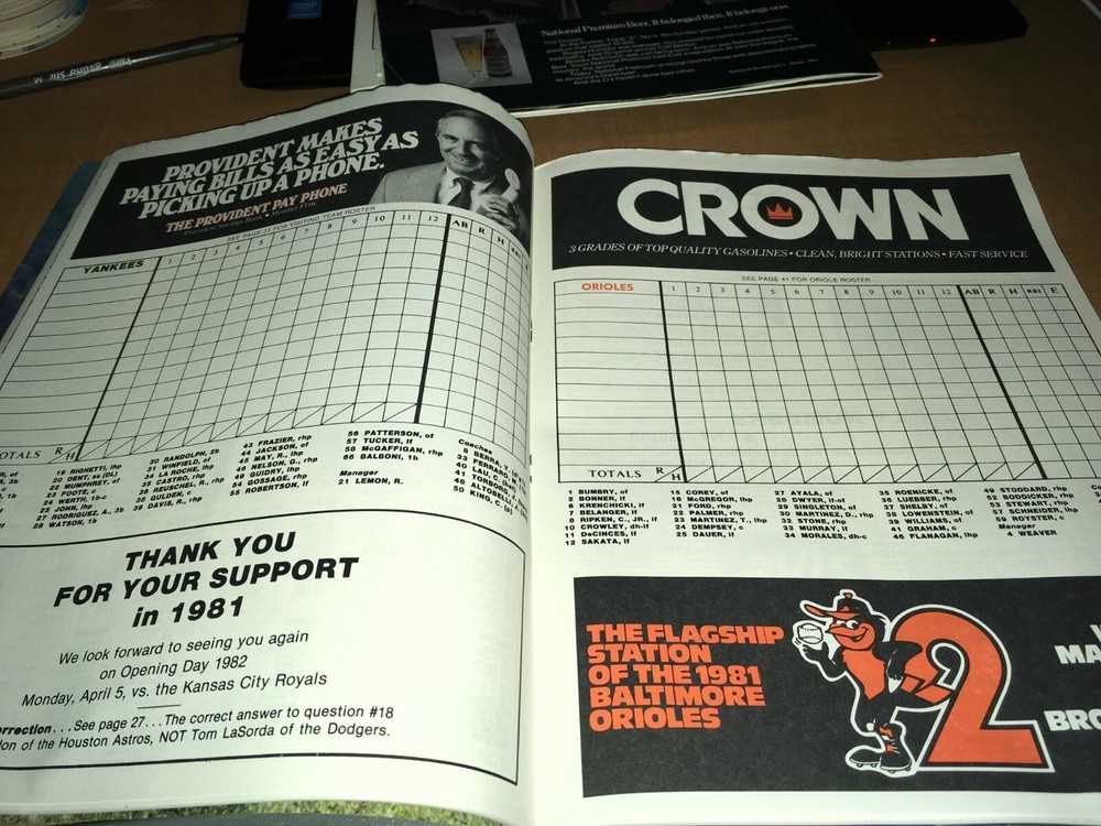 Baltimore Orioles 1981 Baseball Program Scorebook EARL WEAVER