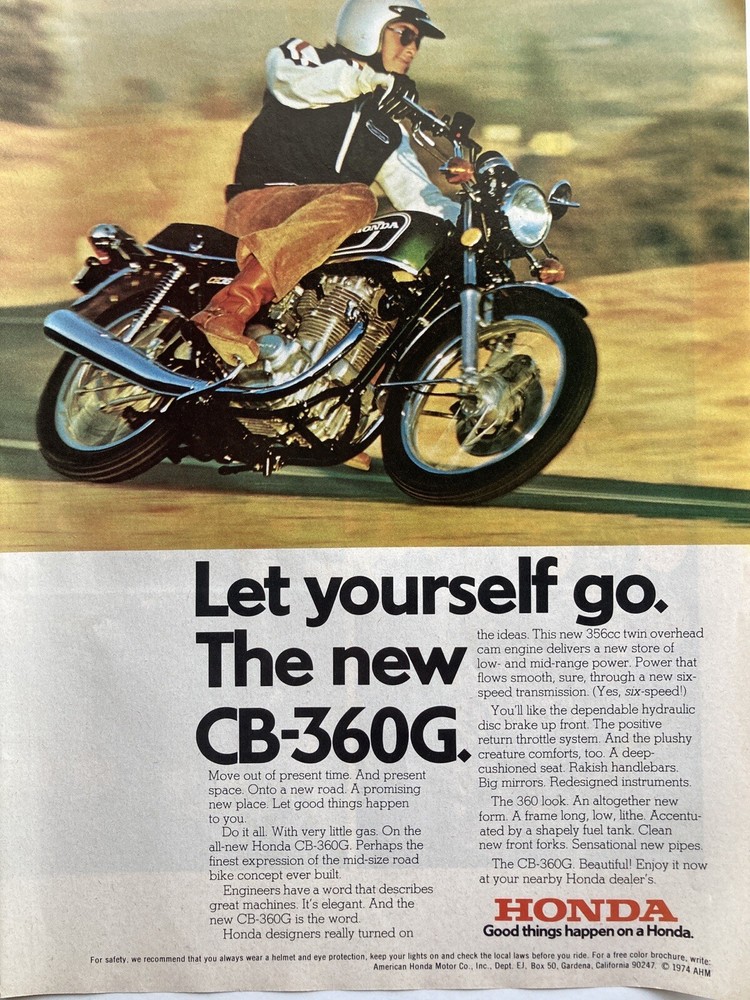 1974 Honda CB-360G Motorcycle Print Ad