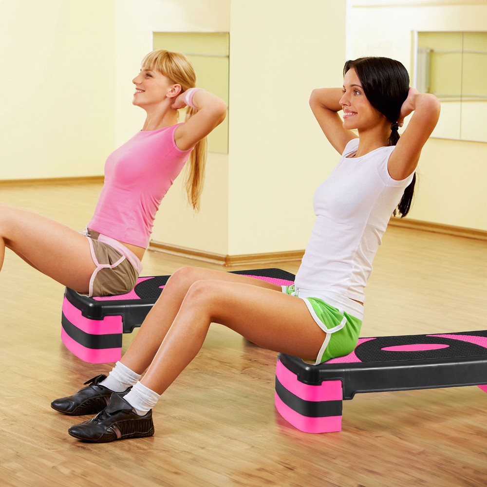 Adjustable Aerobic Stepper Workout Step with 4 Risers Exercise Platform Pink