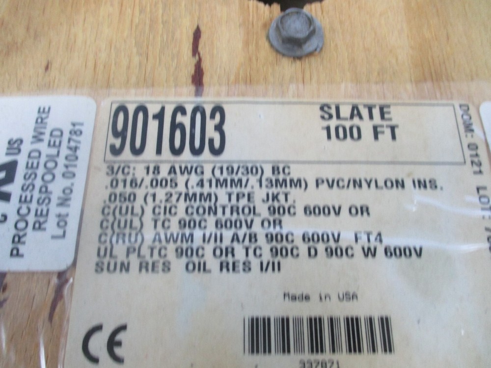 ALPHA WIRE 901603, 18 AWG, SLATE 100' WIRE, V0663