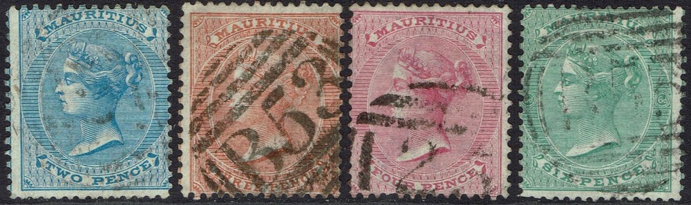 MAURITIUS 1863 QV 2D- 6D WMK CROWN CC USED