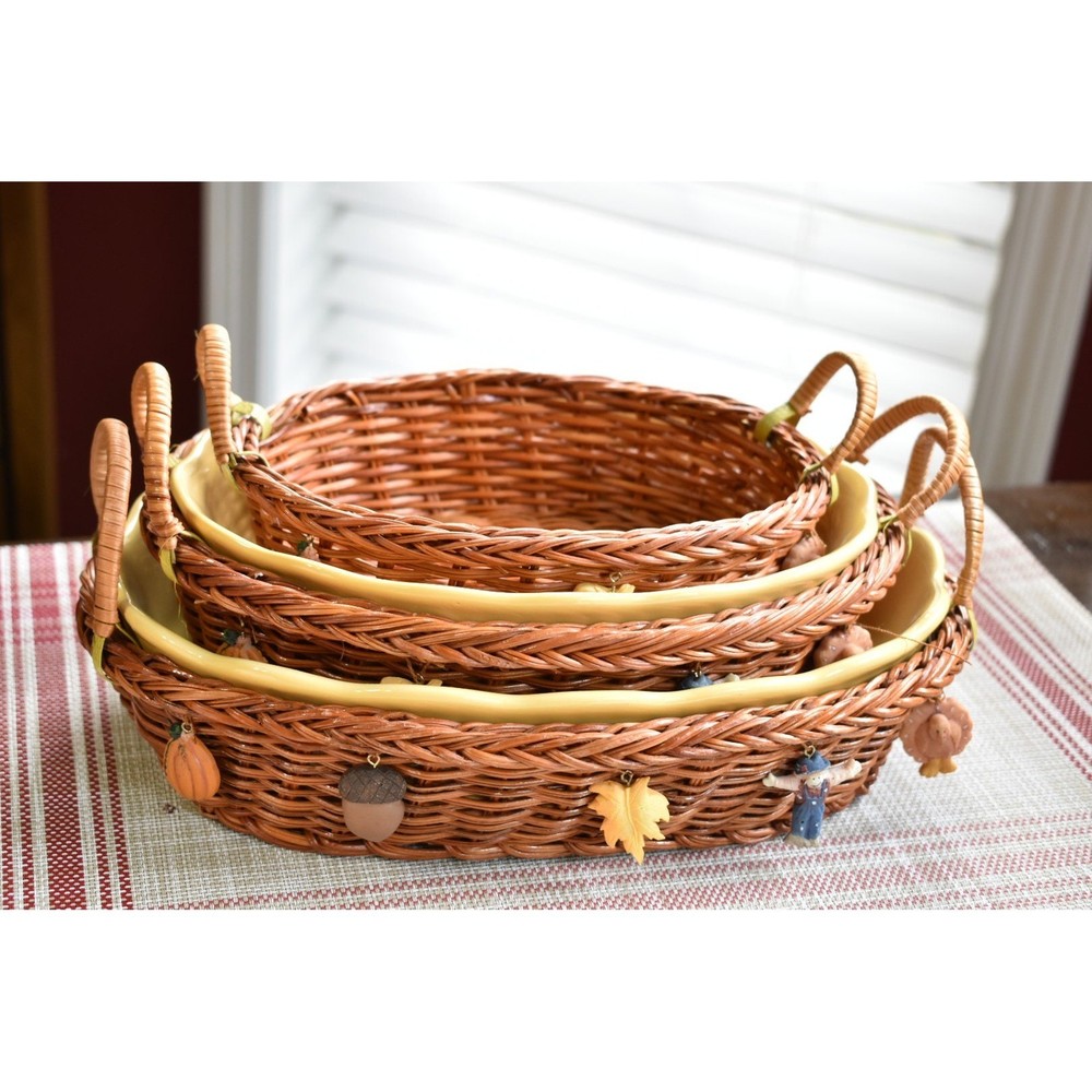 Harvest Nesting Baking Dish Set with Wicker Baskets baking dish