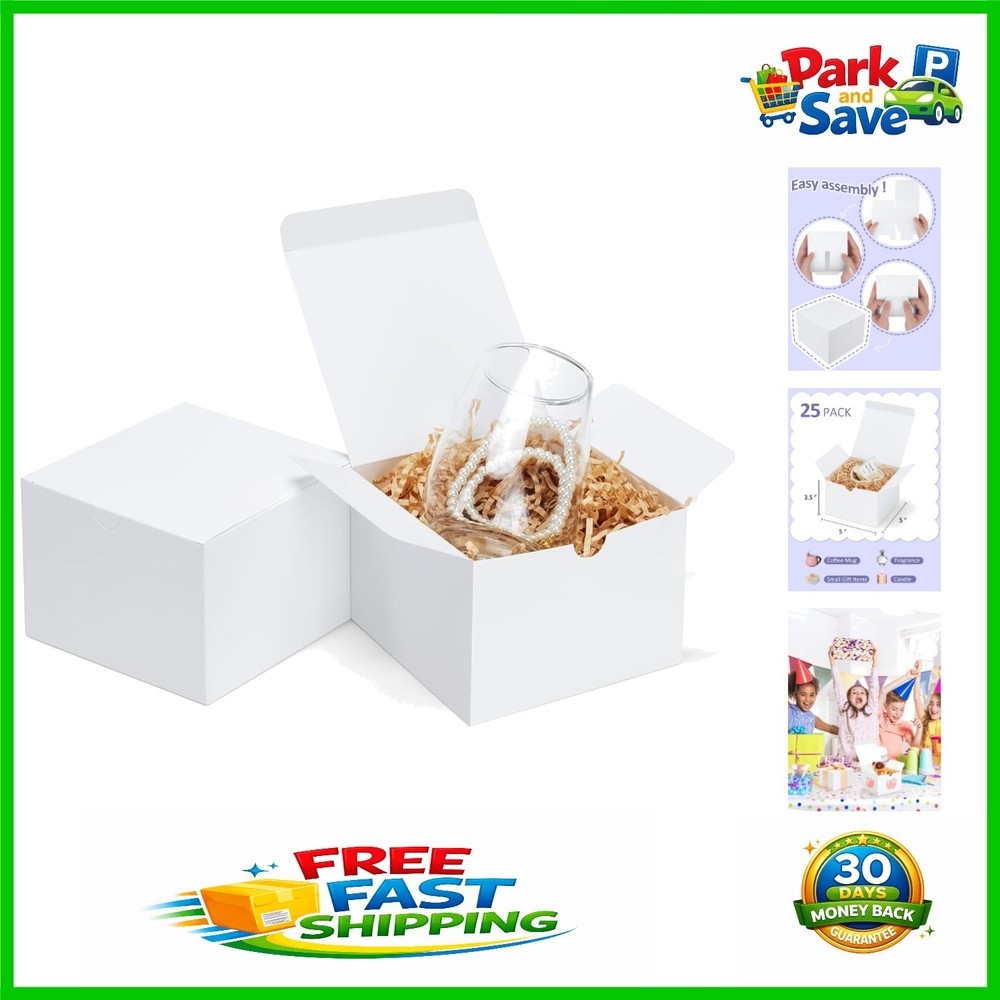 25-Pack White Kraft Gift Boxes with Lids 5x5x3.5'' for Creative Gifting