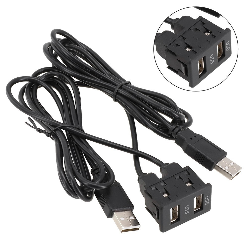 150CM Car Dash Flush Mount AUX USB Port Panel Dual USB Extension Adapter Cable