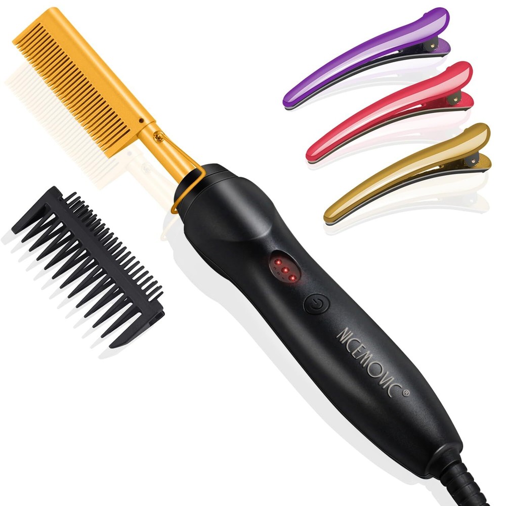 Ceramic Hot Comb Straightener Adjustable Temperature for All Hair Types